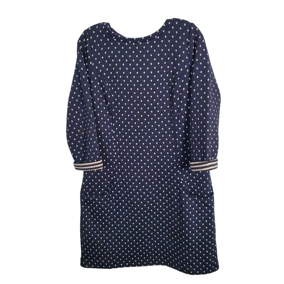 Boden Size 12 Dress Dotty Day Quilted Shift Polka Dot Zip Back Pockets Navy - Picture 2 of 13